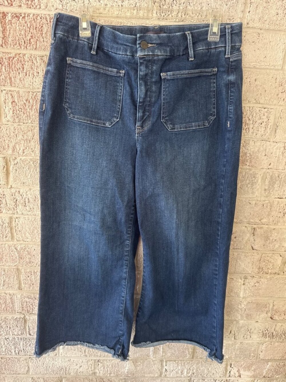 NYDJ Fanciful High Rise Wide Leg Crop Jeans Dark Wash Patch Pocket Size 12